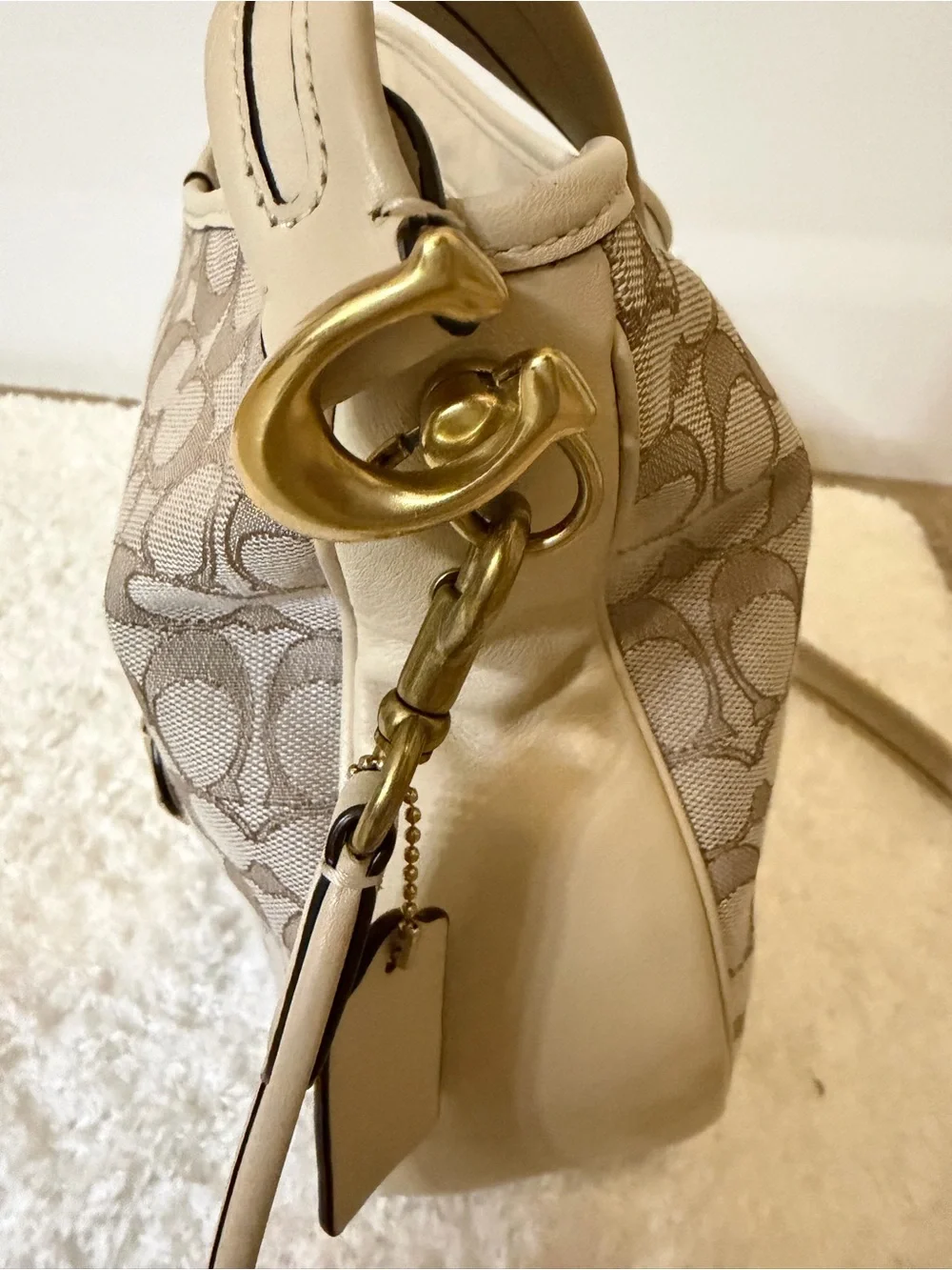 Coach Signature Canvas Hobo in Khaki and Chalk Trim